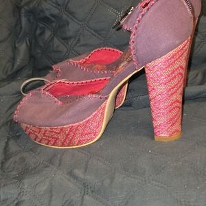 Ed Hardy Purple Platform Sandal with Pink Woven Heel